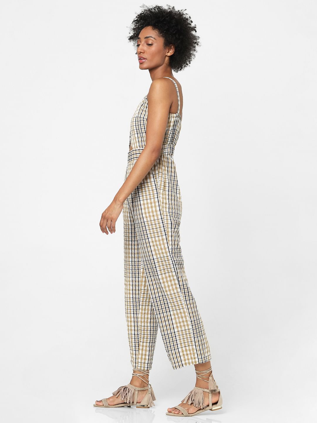 White Check Cut-Out Jumpsuit