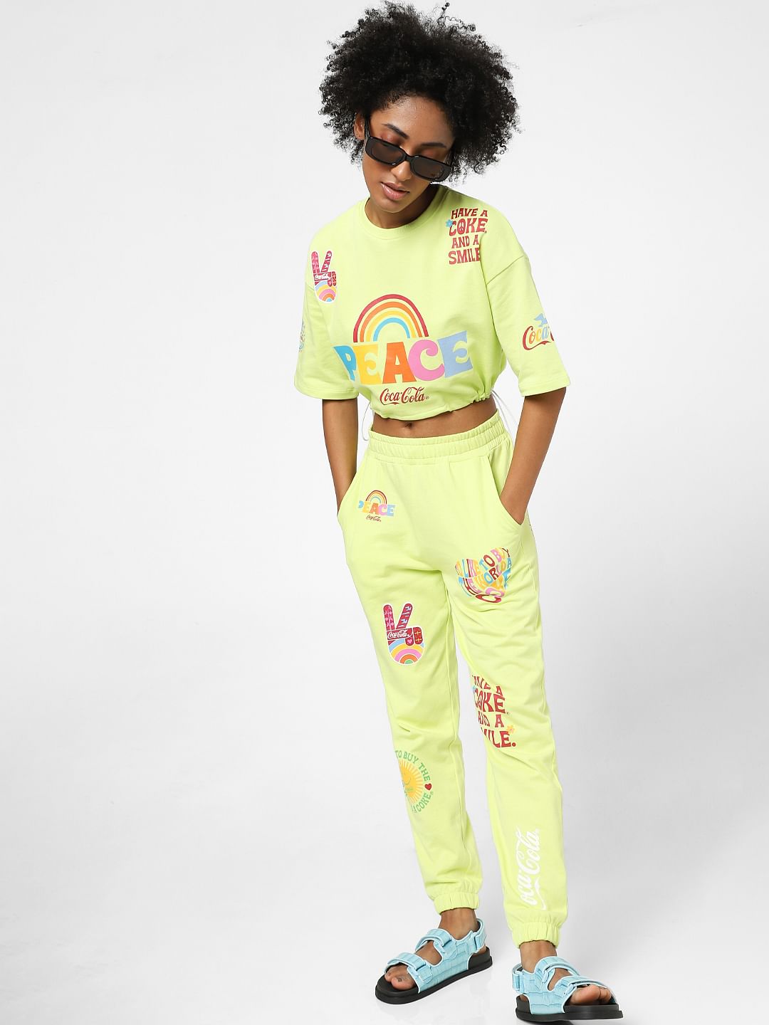 Only X Coca Cola Yellow Graphic Print Joggers