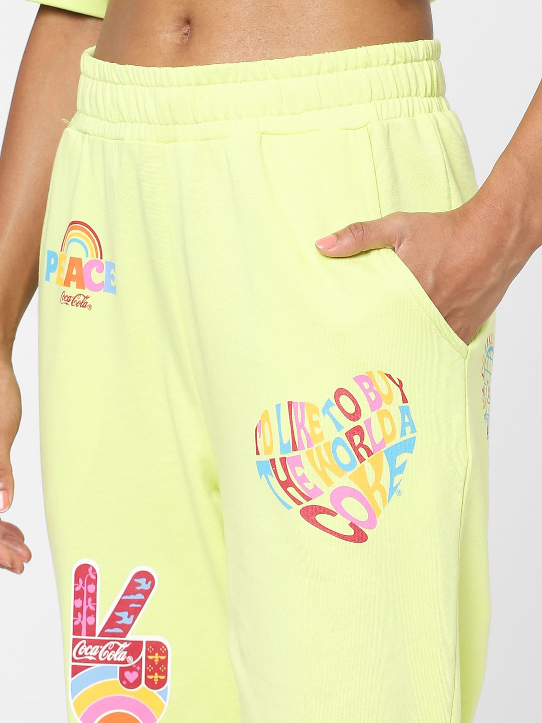 Only X Coca Cola Yellow Graphic Print Joggers