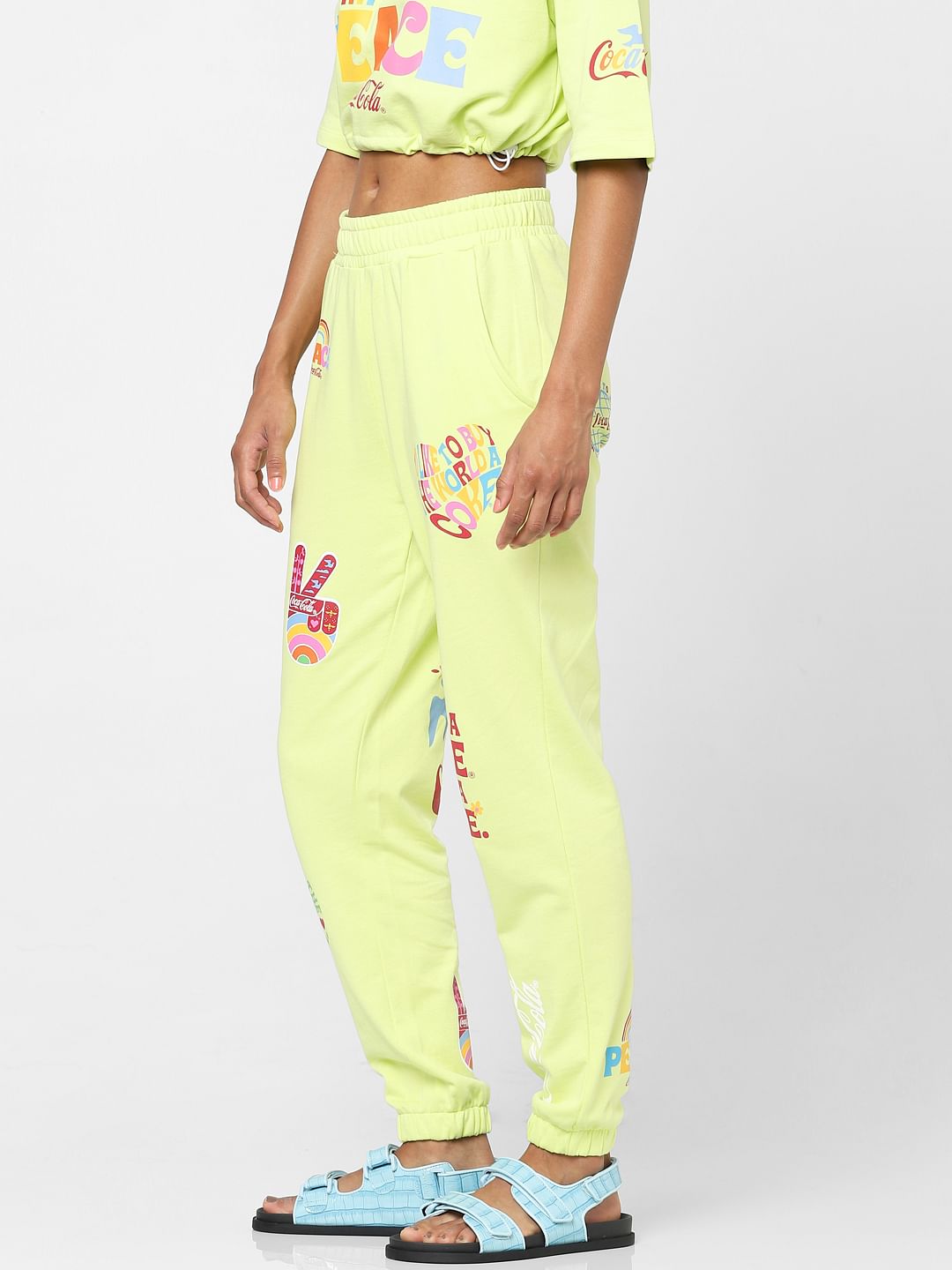 Only X Coca Cola Yellow Graphic Print Joggers