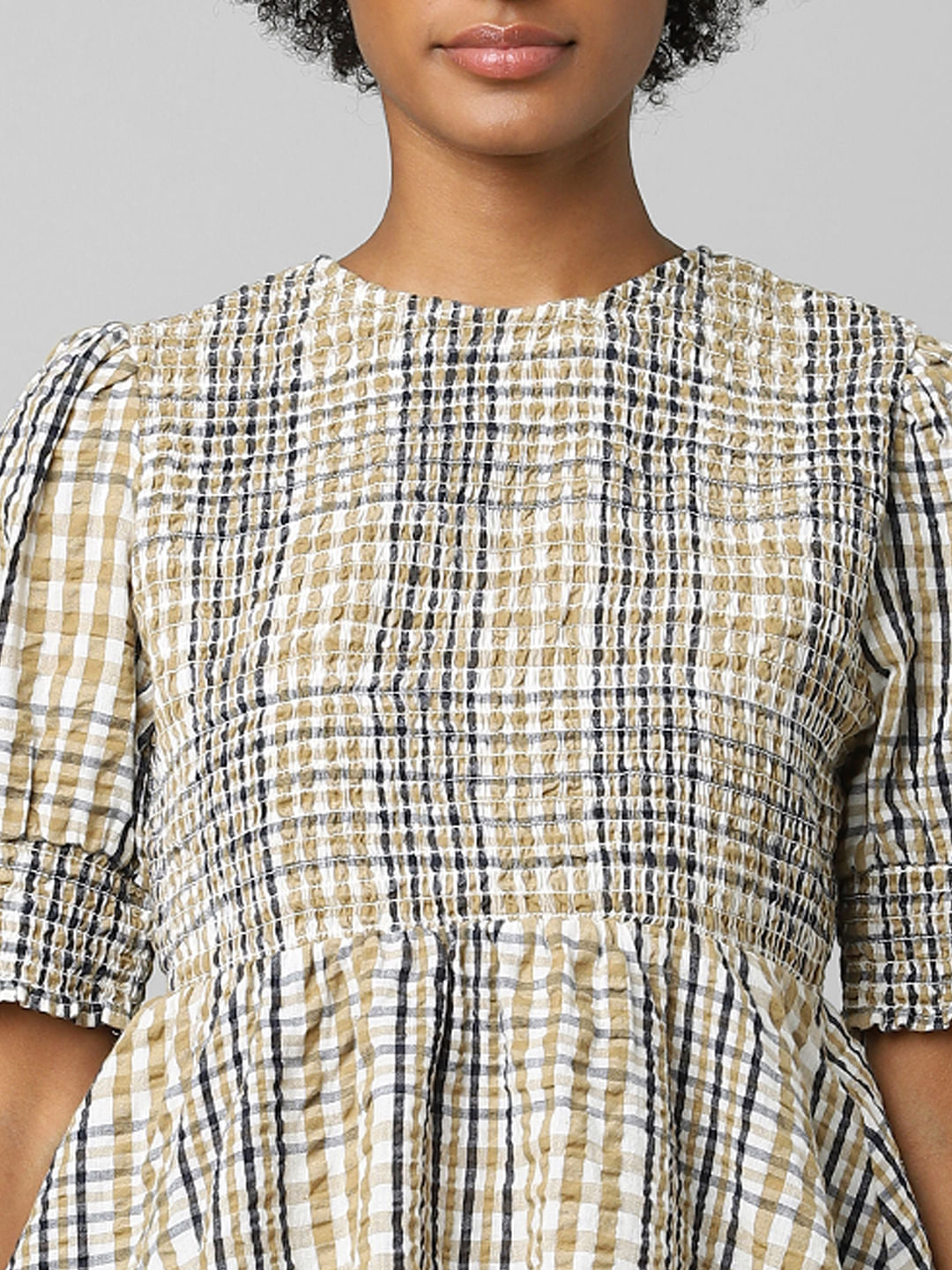 Beige Smock Peplum Top