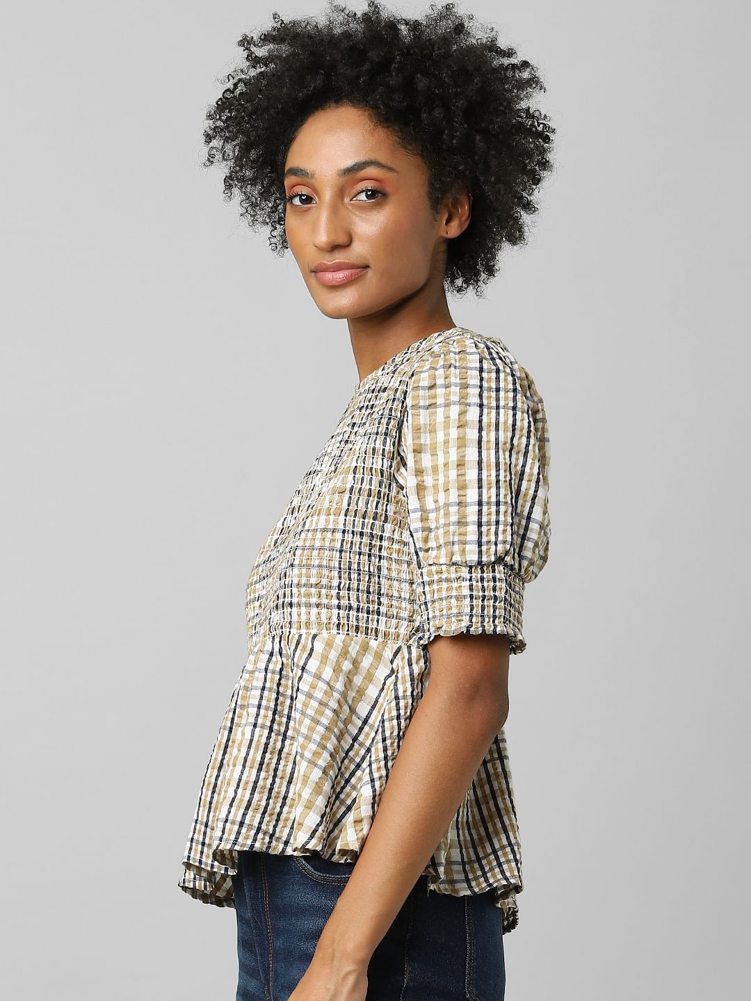 Beige Smock Peplum Top