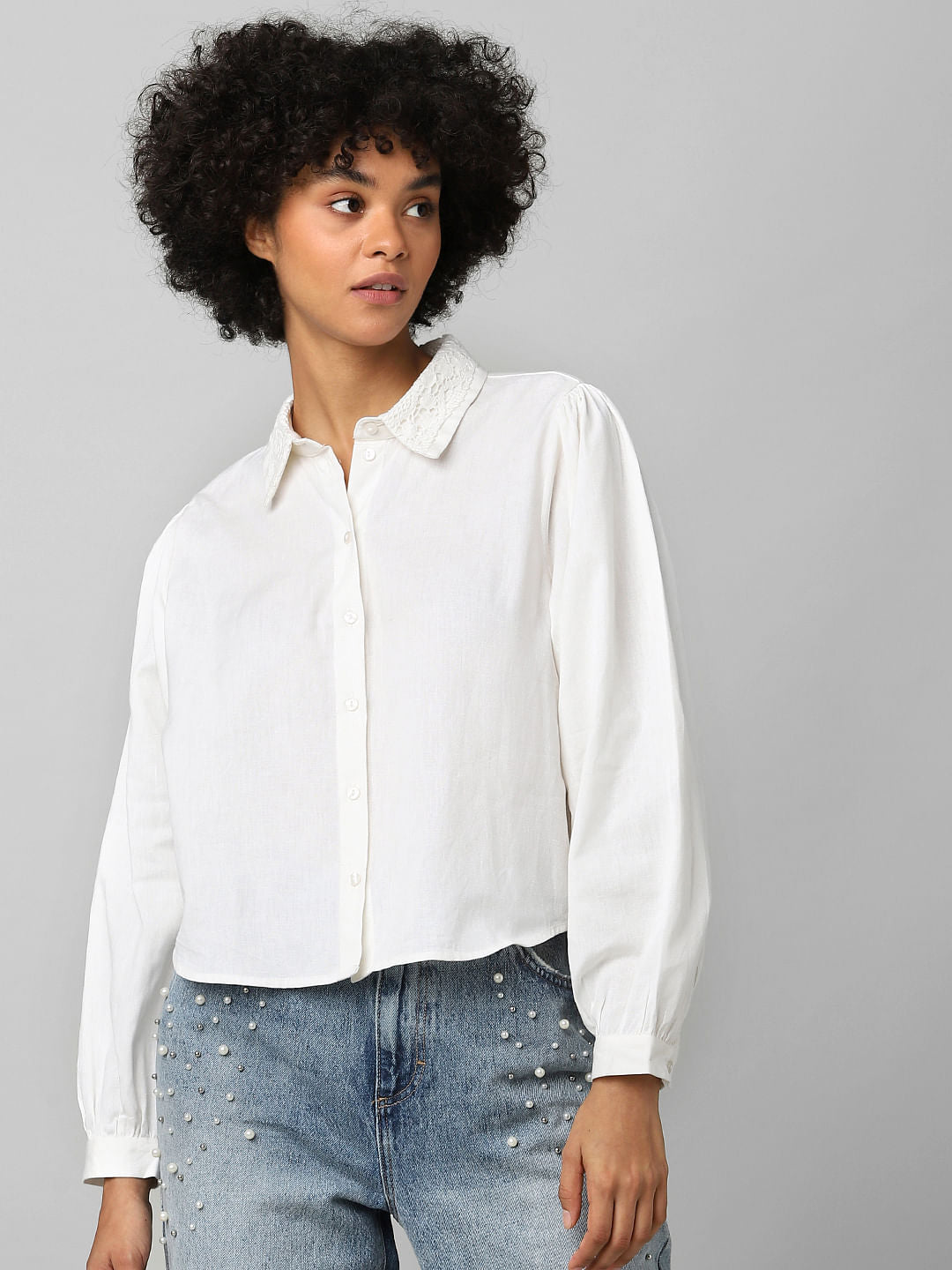 White Lace Detail Shirt