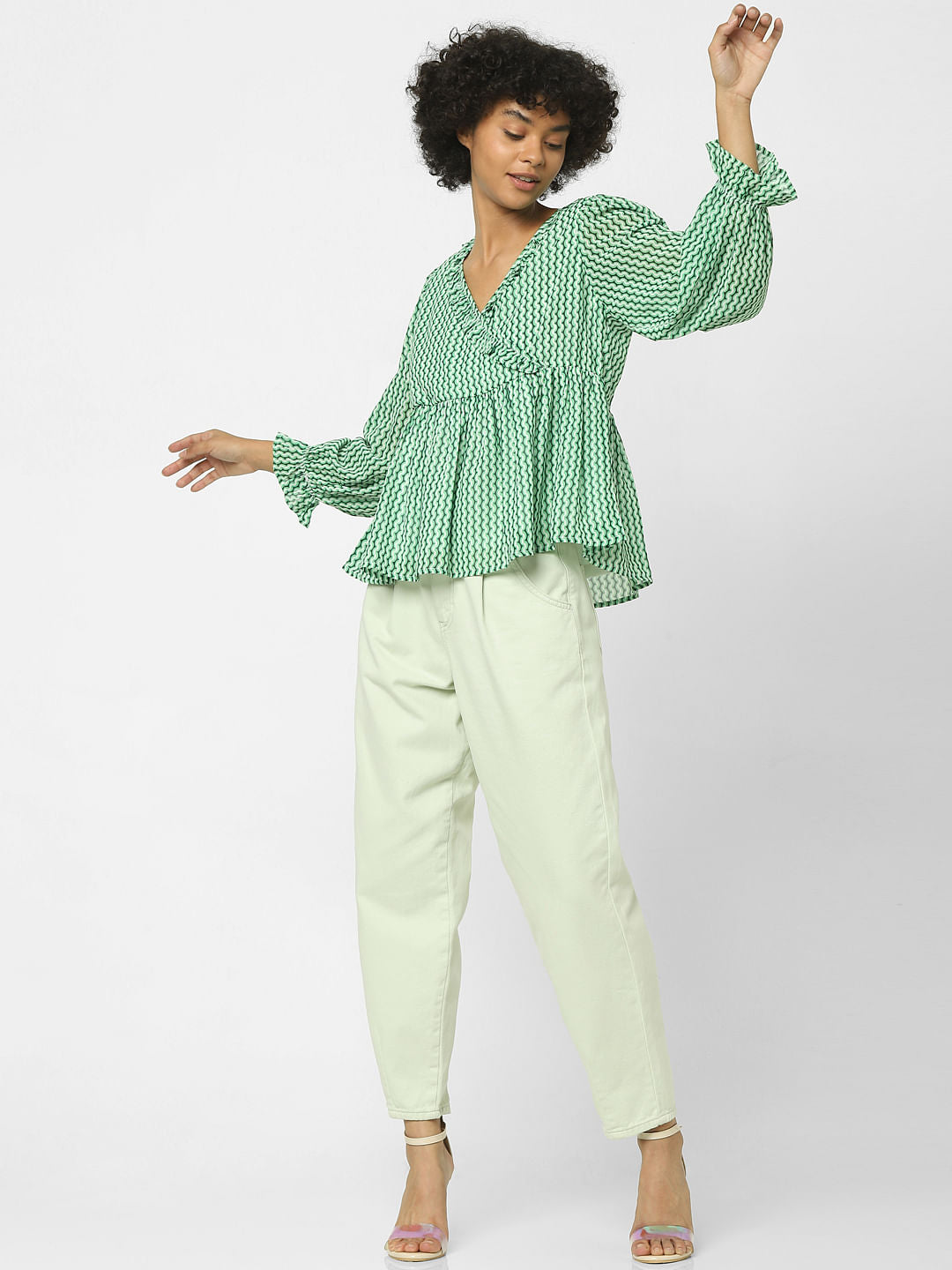 Green Abstract Print Top