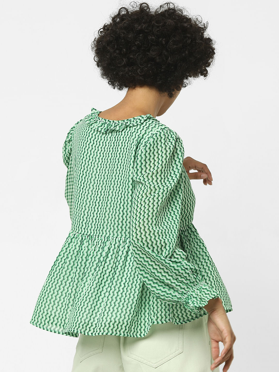 Green Abstract Print Top