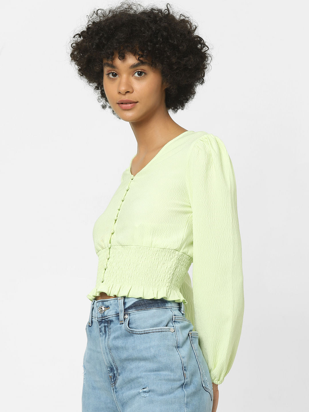 Light Green Textured Crop Top