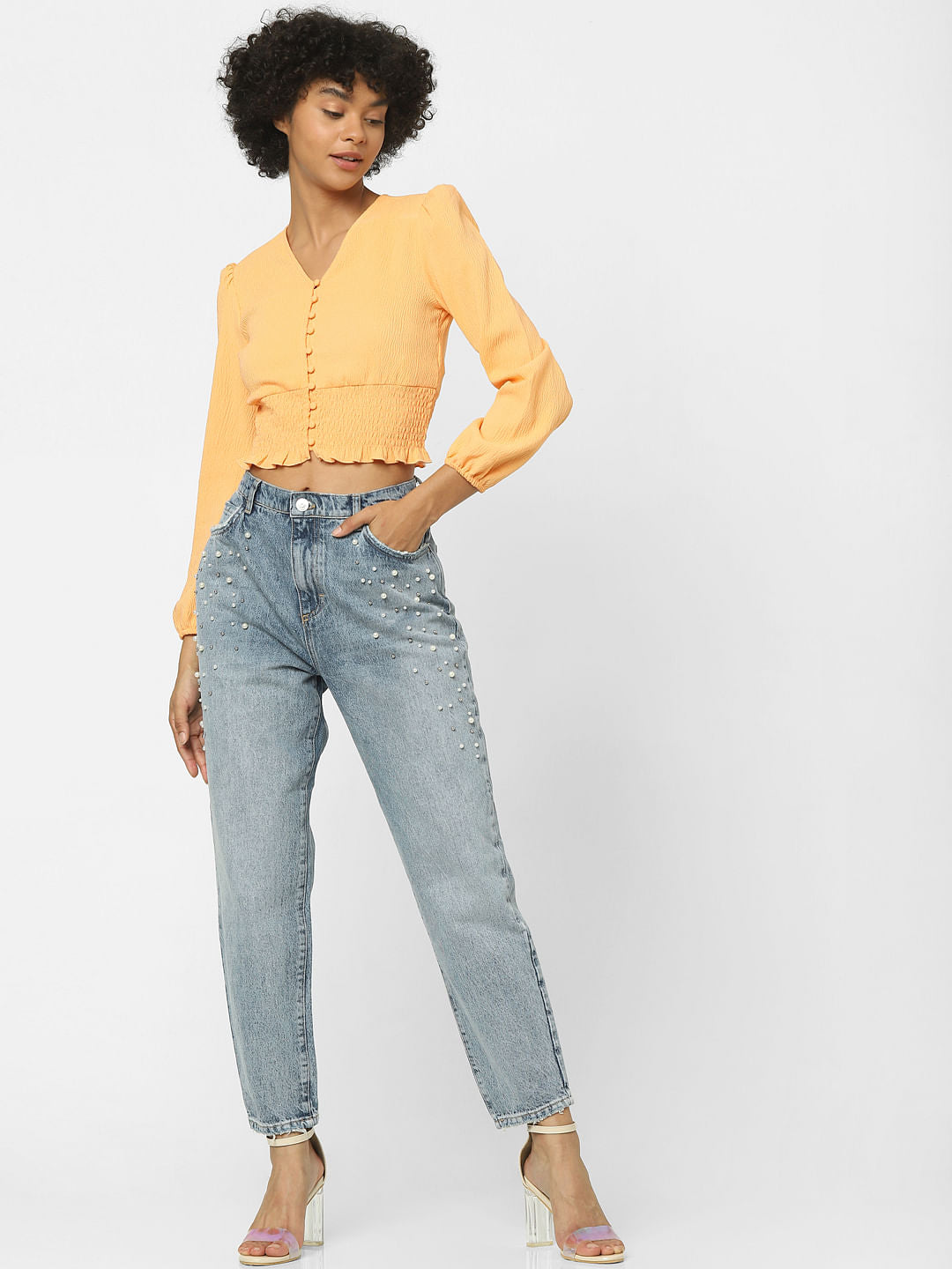 Orange Textured Crop Top