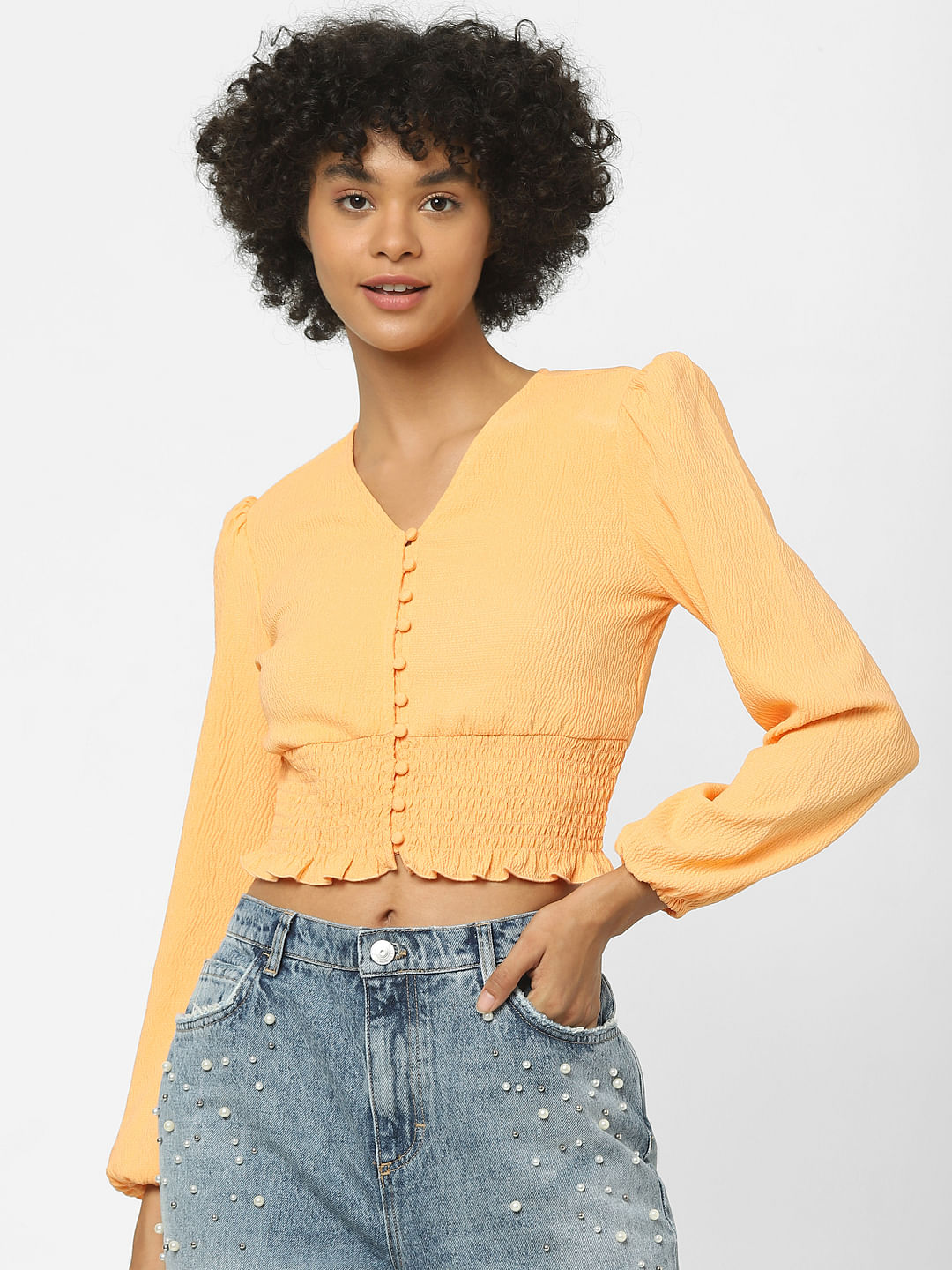 Orange Textured Crop Top
