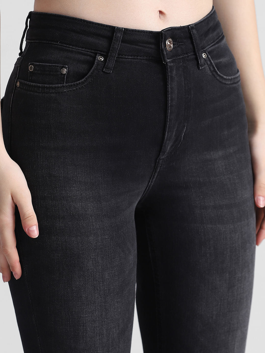 Black High Rise Washed Skinny Jeans