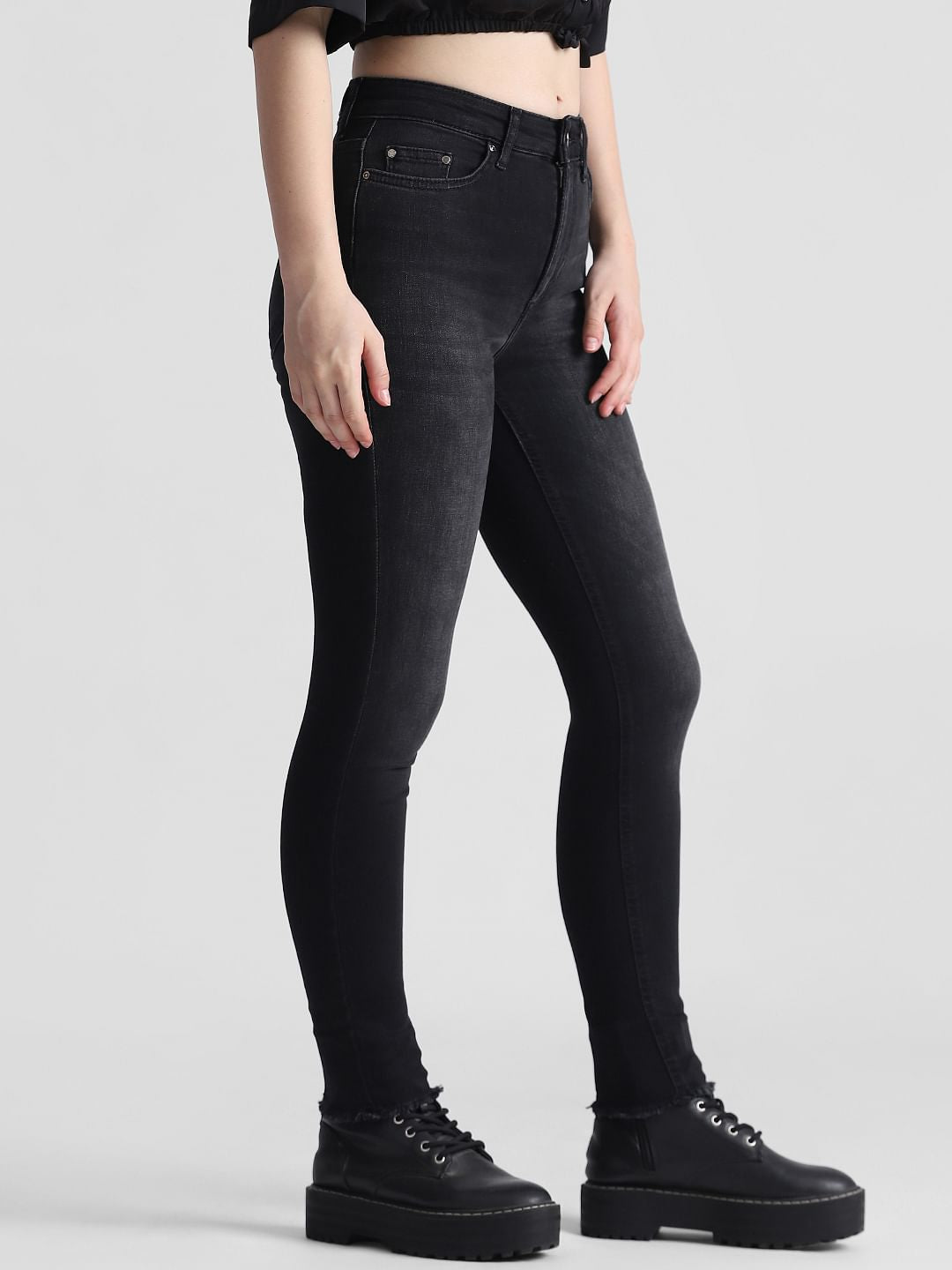 Black High Rise Washed Skinny Jeans