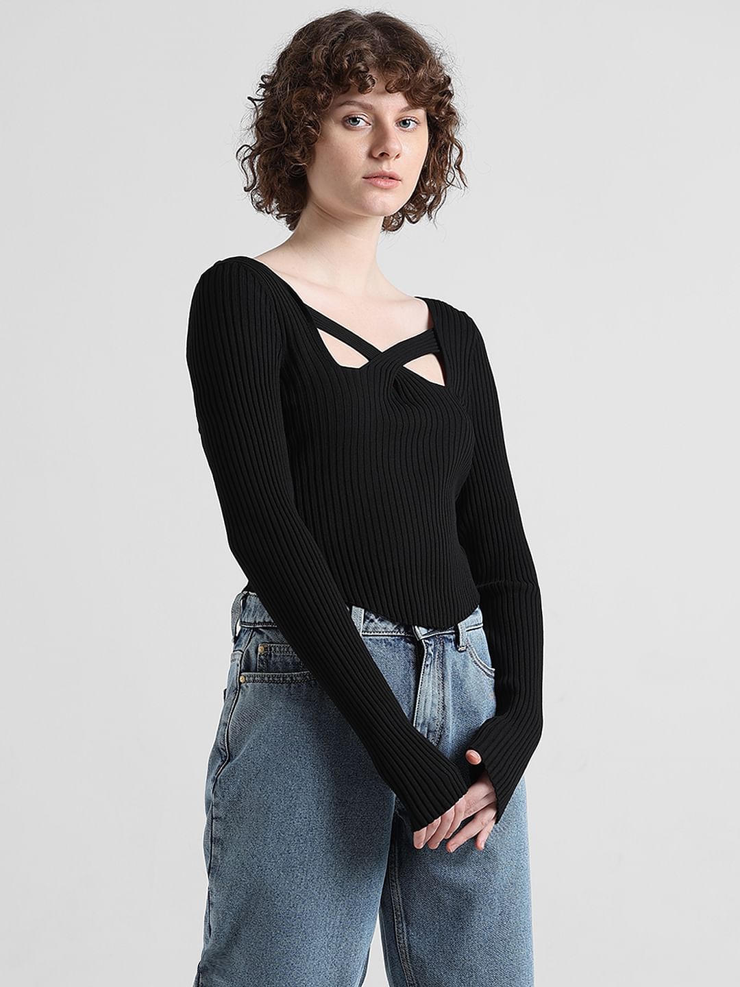 Black Sqaureneck Knit Top