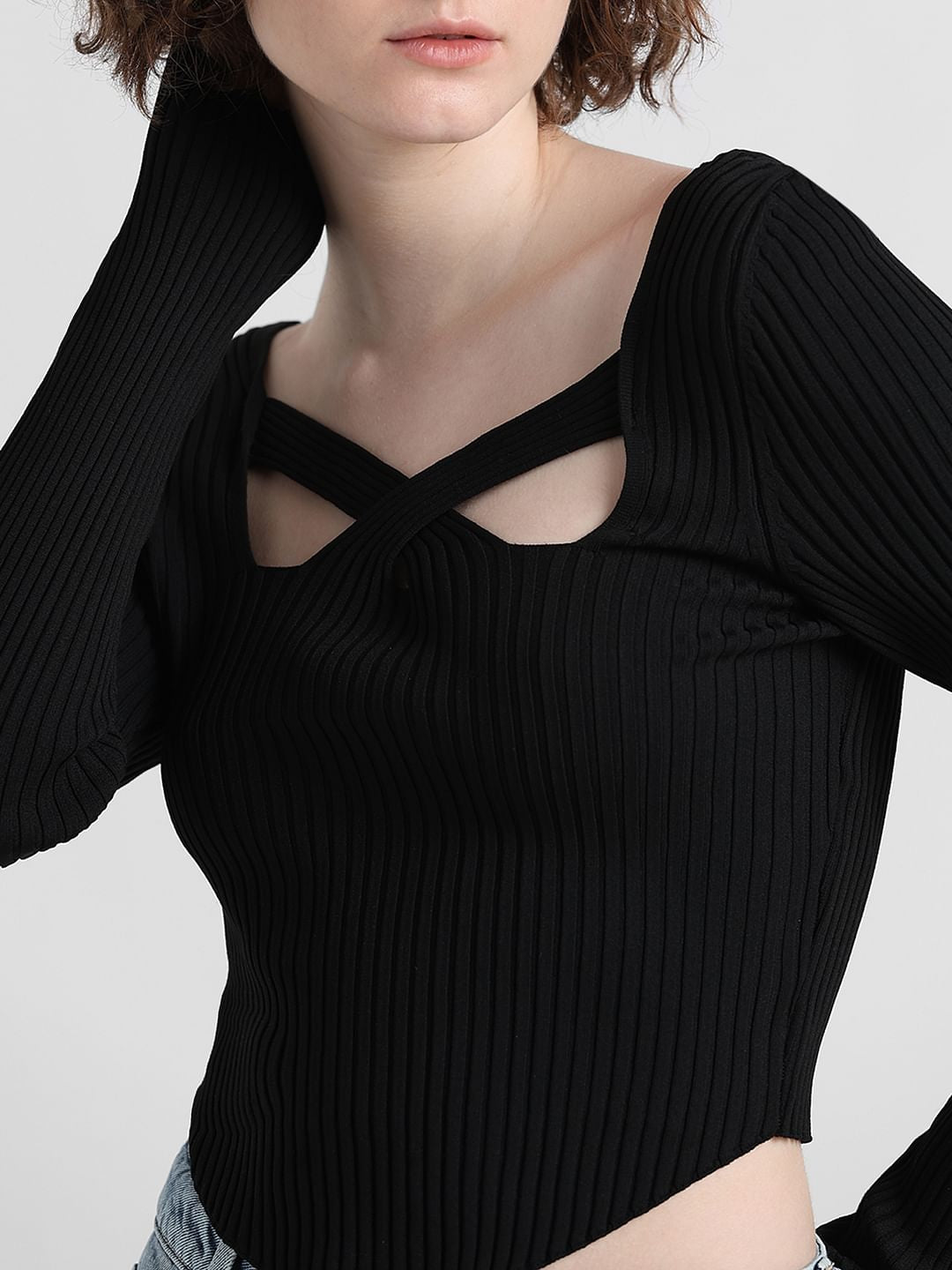 Black Sqaureneck Knit Top