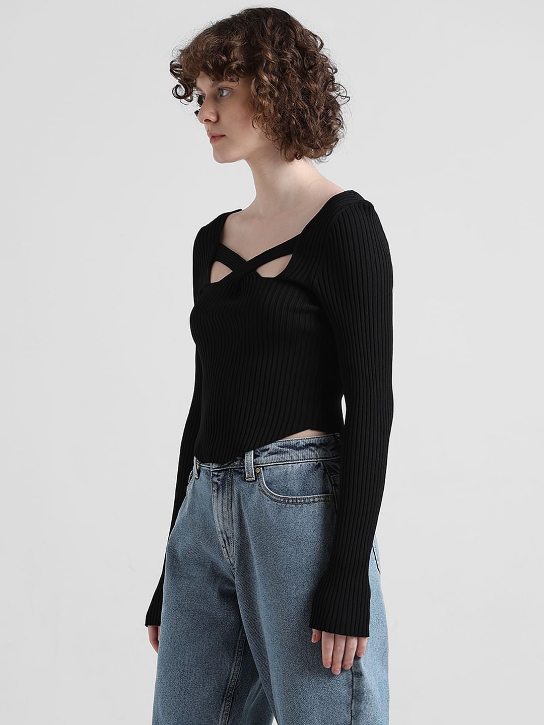 Black Sqaureneck Knit Top