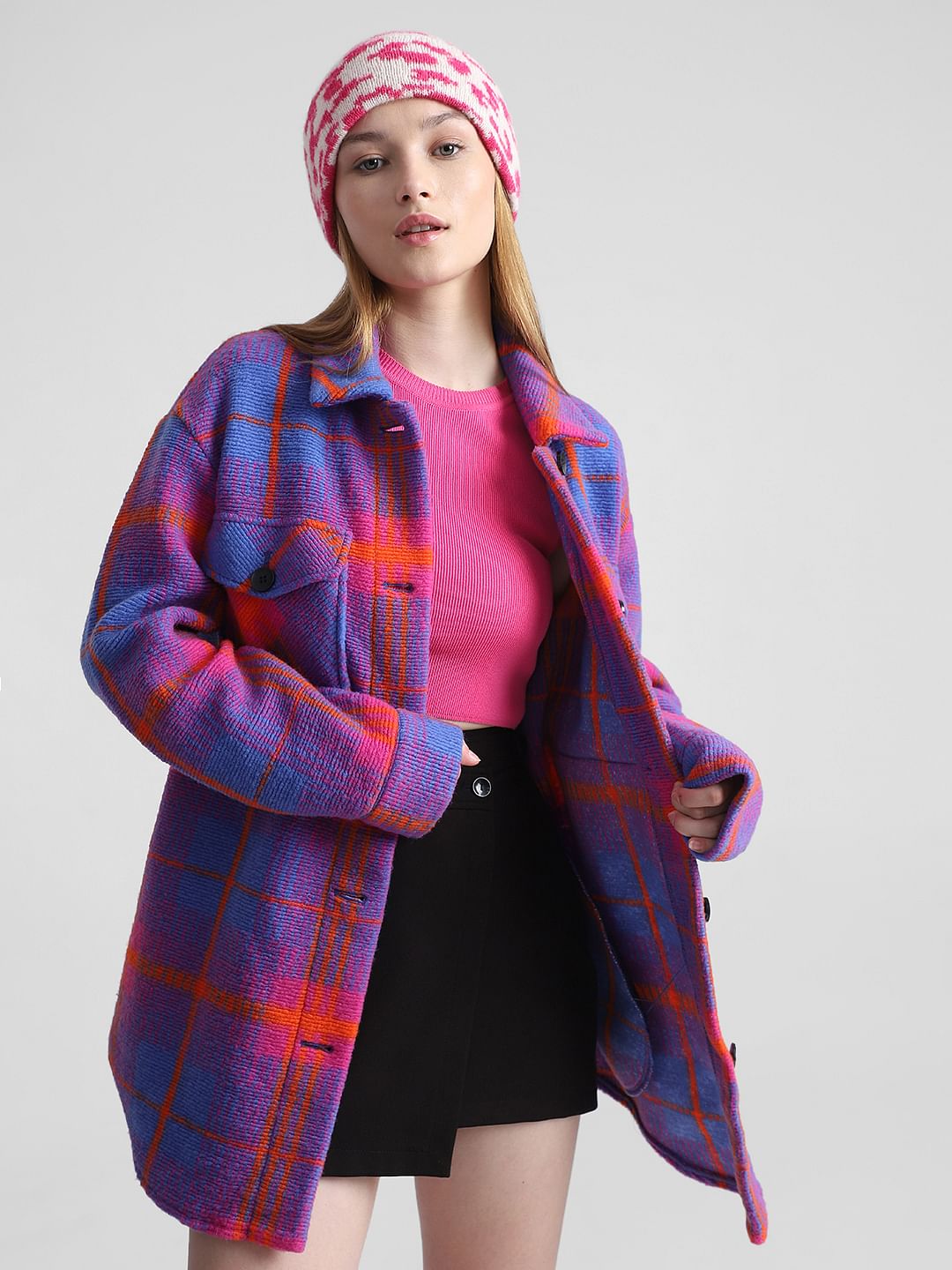 Blue Check Print Shacket