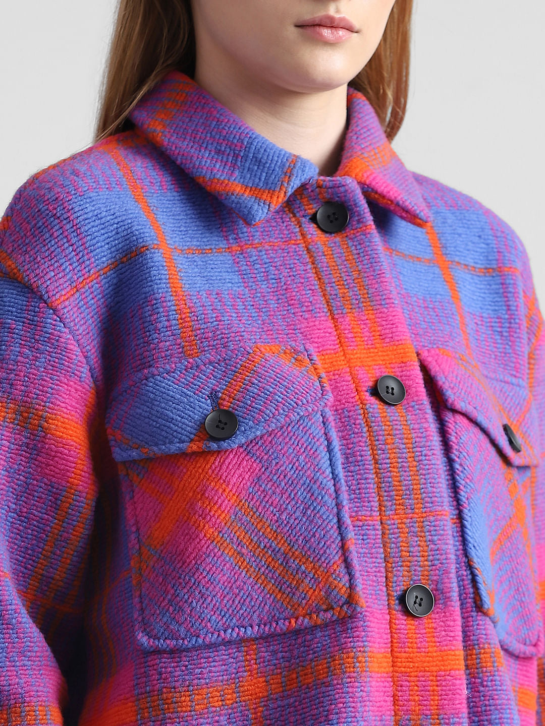 Blue Check Print Shacket