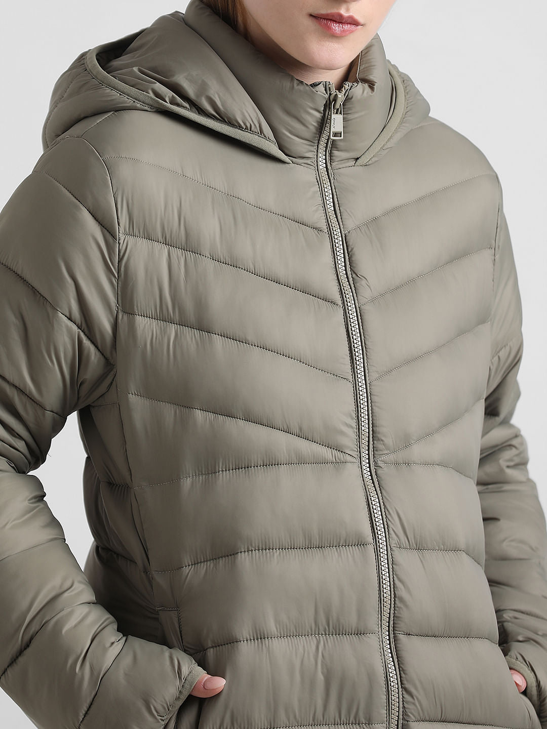 Olive Zip-Up Fitted Puffer Jacket