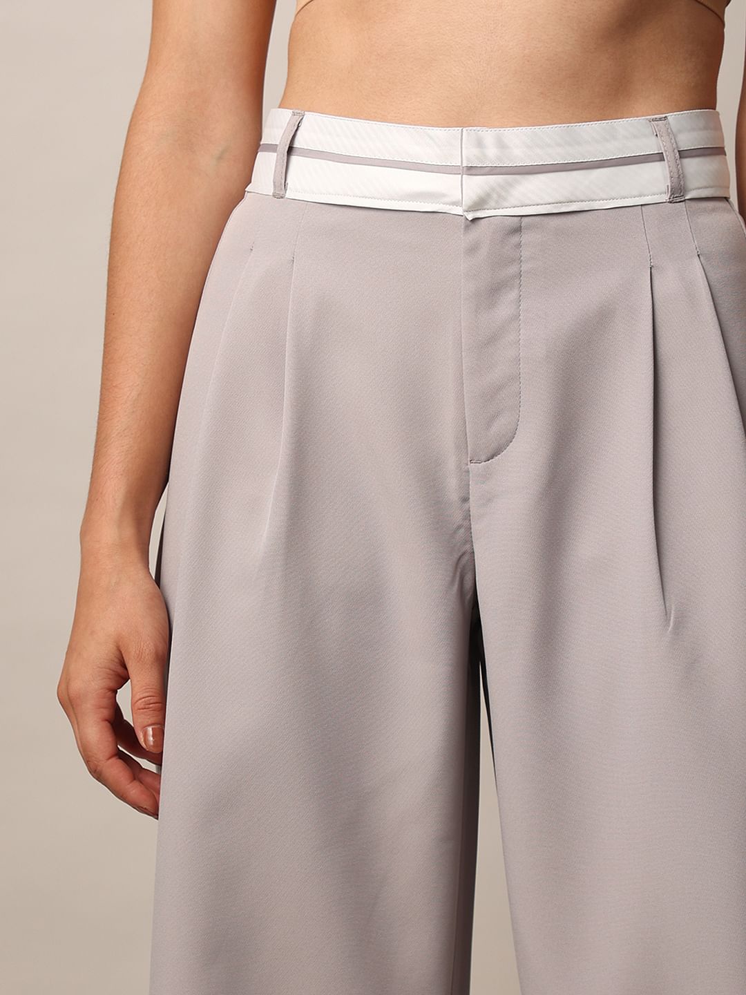 Grey High Rise Tailored Wide Leg Pants