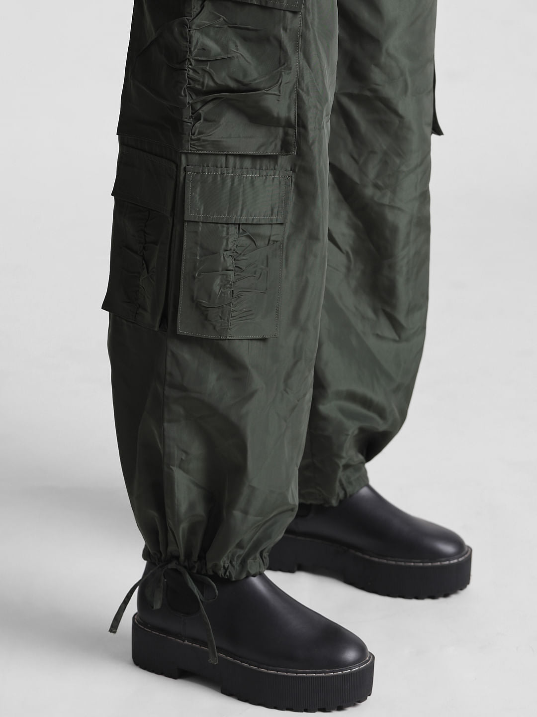 Dark Green Mid Rise Utility Cargo Pants