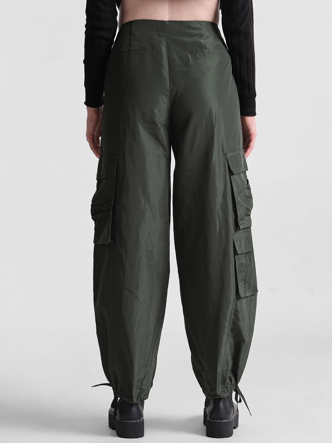 Dark Green Mid Rise Utility Cargo Pants