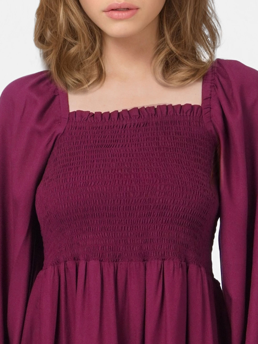 Purple Smocked Fit & Flare Dress