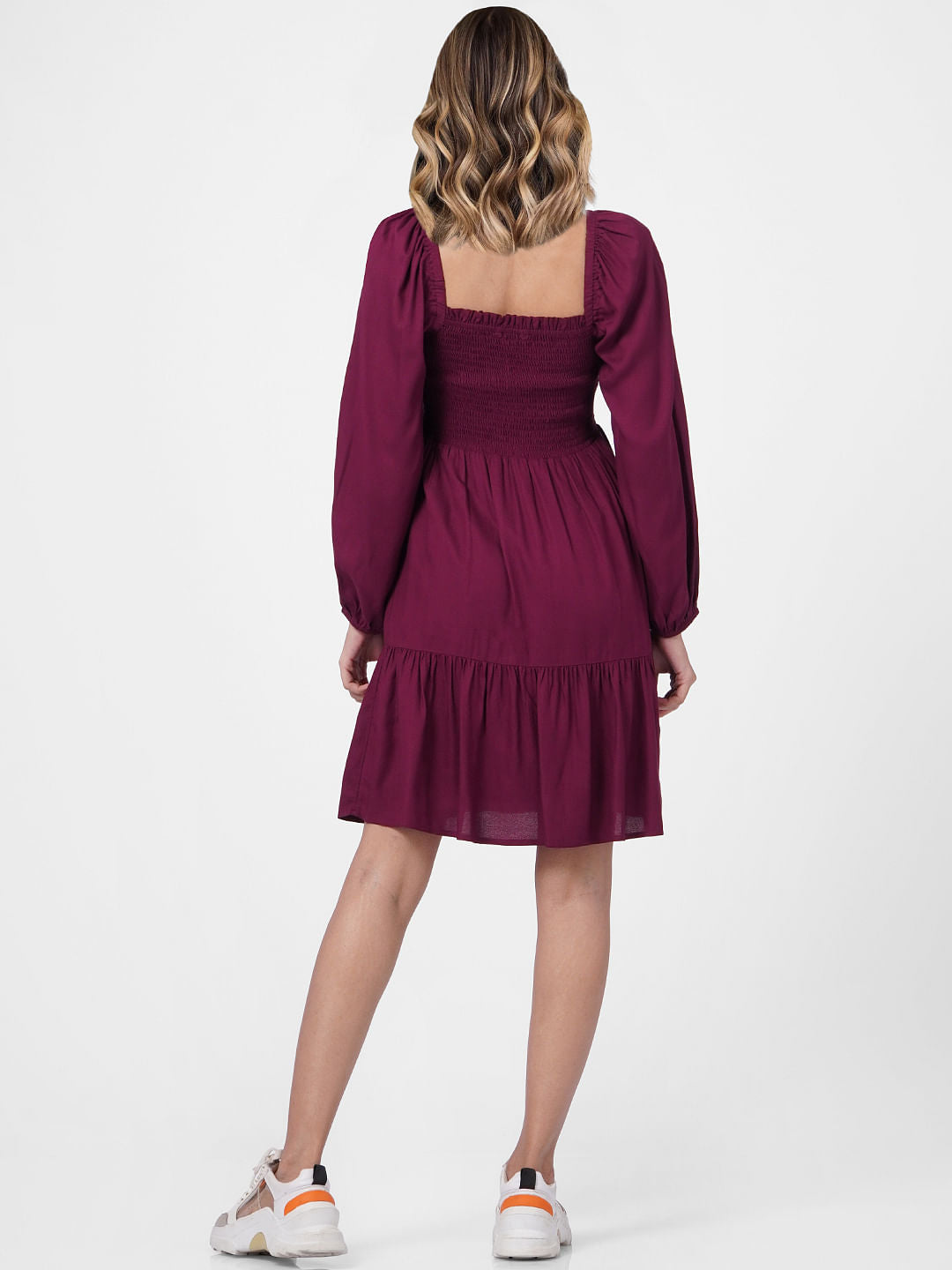 Purple Smocked Fit & Flare Dress