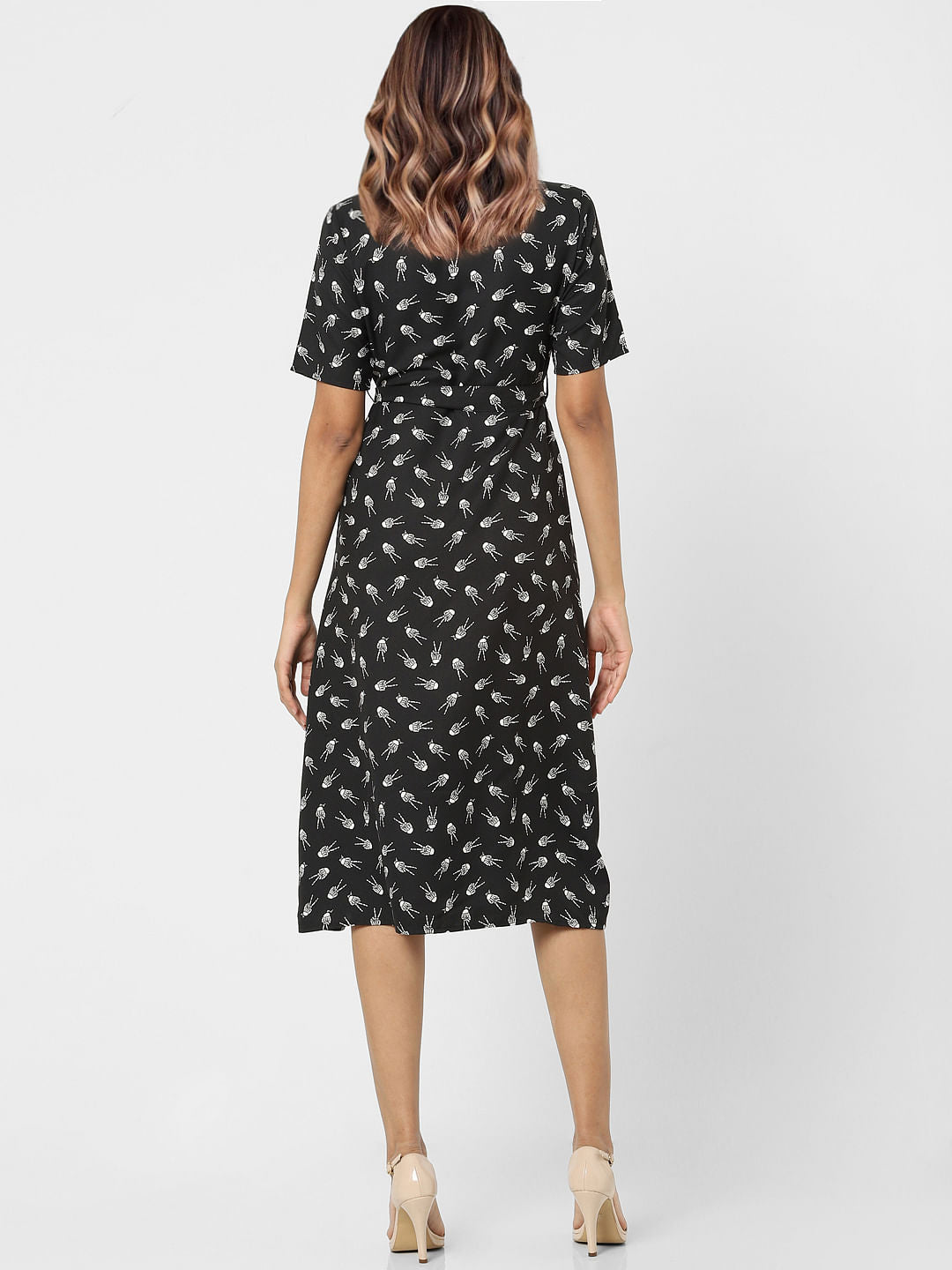 Black Printed Belted Dress