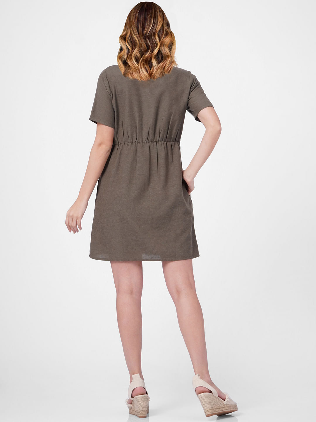 Grey V Neck Button Down Dress