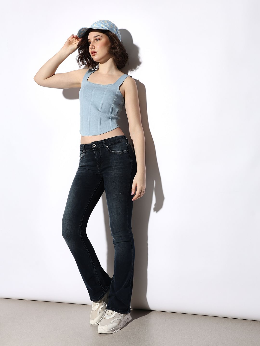 Blue Mid Rise Flared Jeans