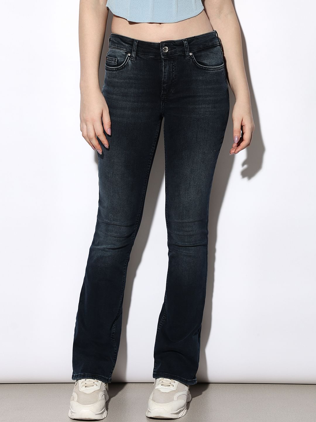 Blue Mid Rise Flared Jeans