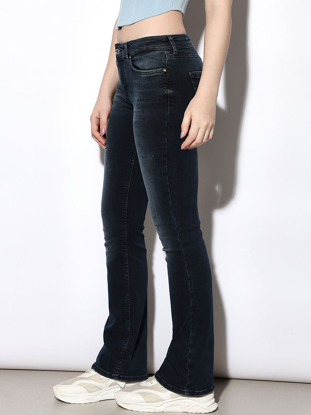 Blue Mid Rise Flared Jeans