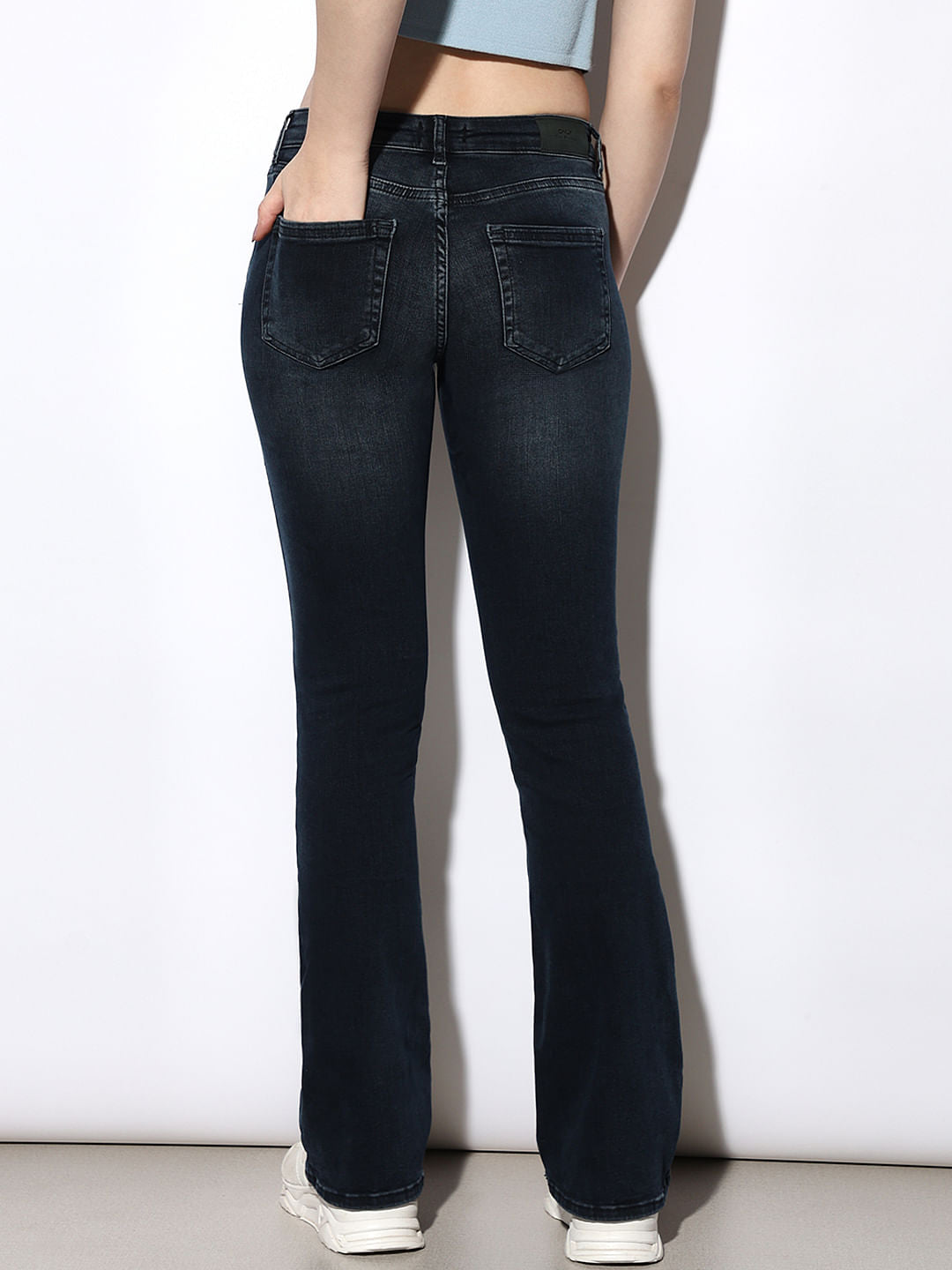Blue Mid Rise Flared Jeans