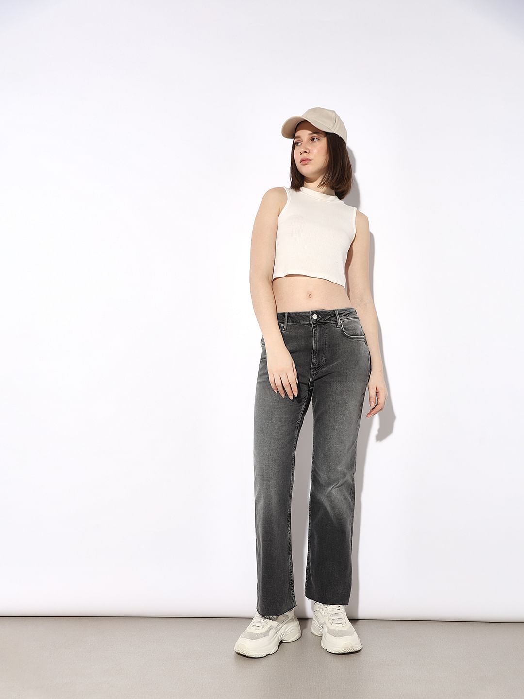 Grey High Rise Flared Jeans