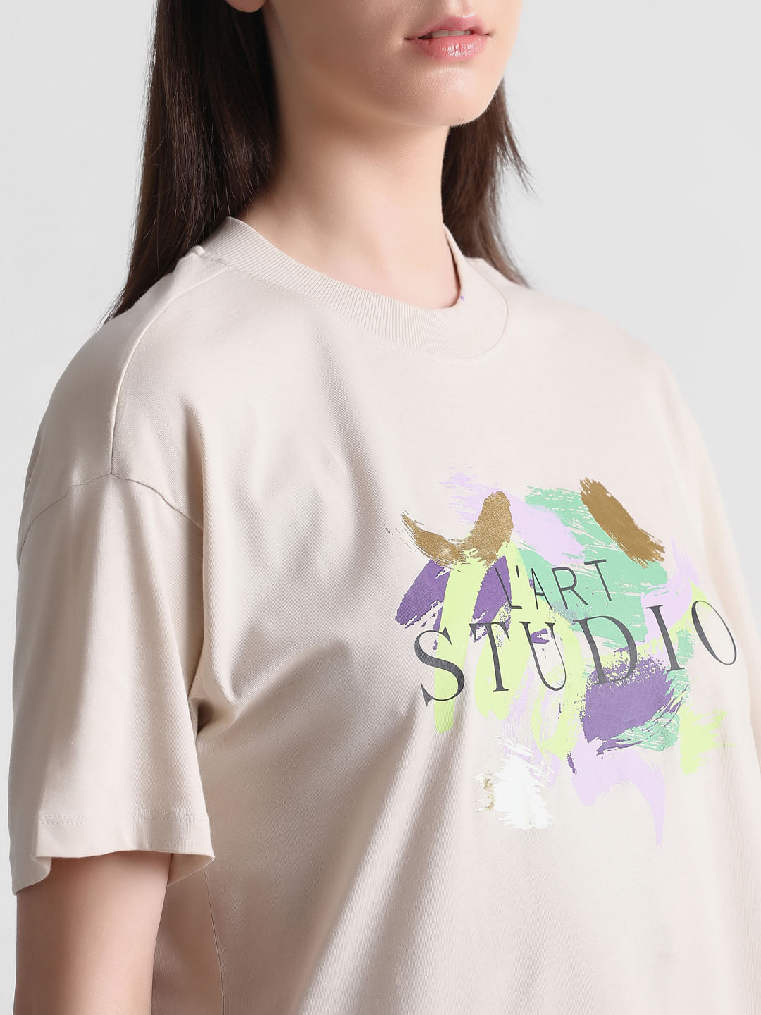 Beige Foil Print T-Shirt