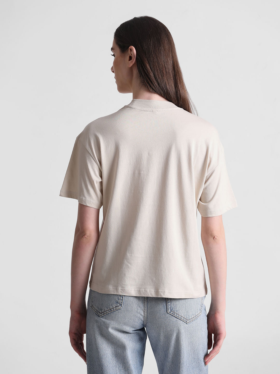 Beige Foil Print T-Shirt