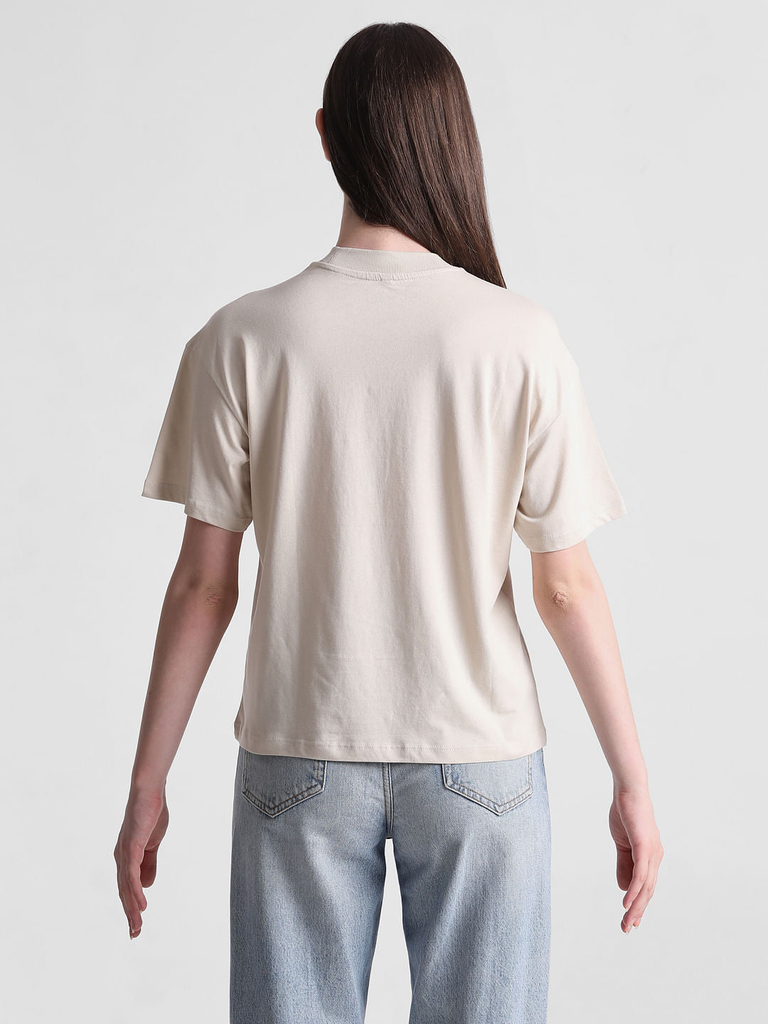 Beige Foil Print T-Shirt