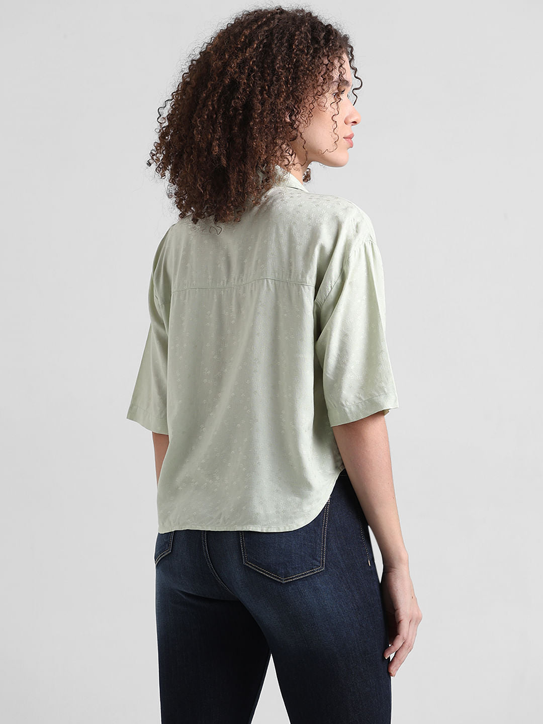 Green Printed Cropped Shirt