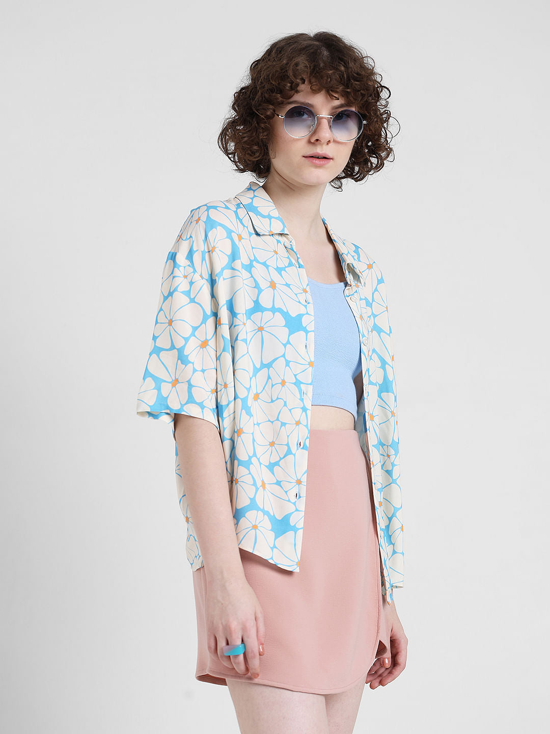 Blue Floral Print Shirt