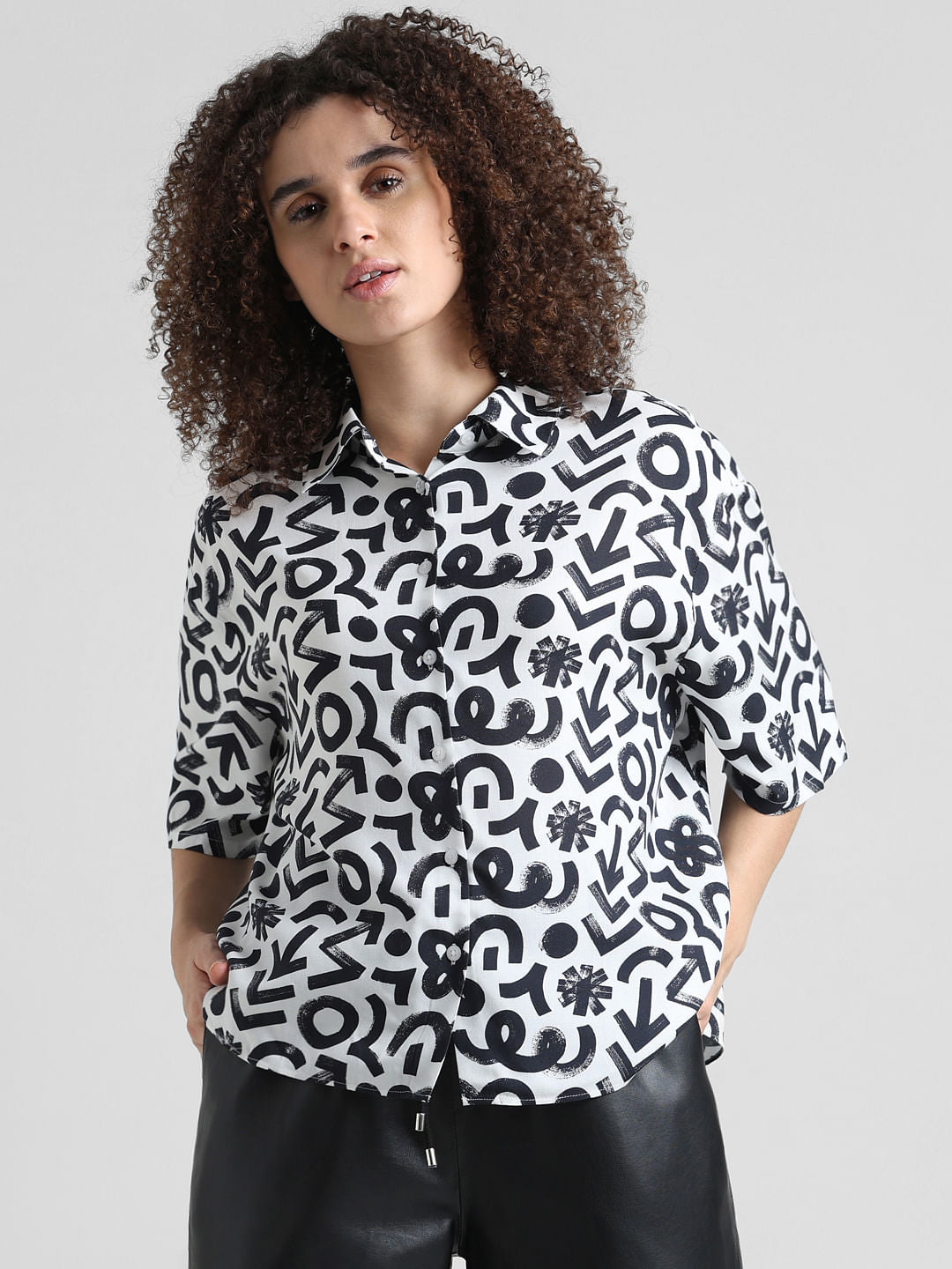 White Abstract Print Shirt