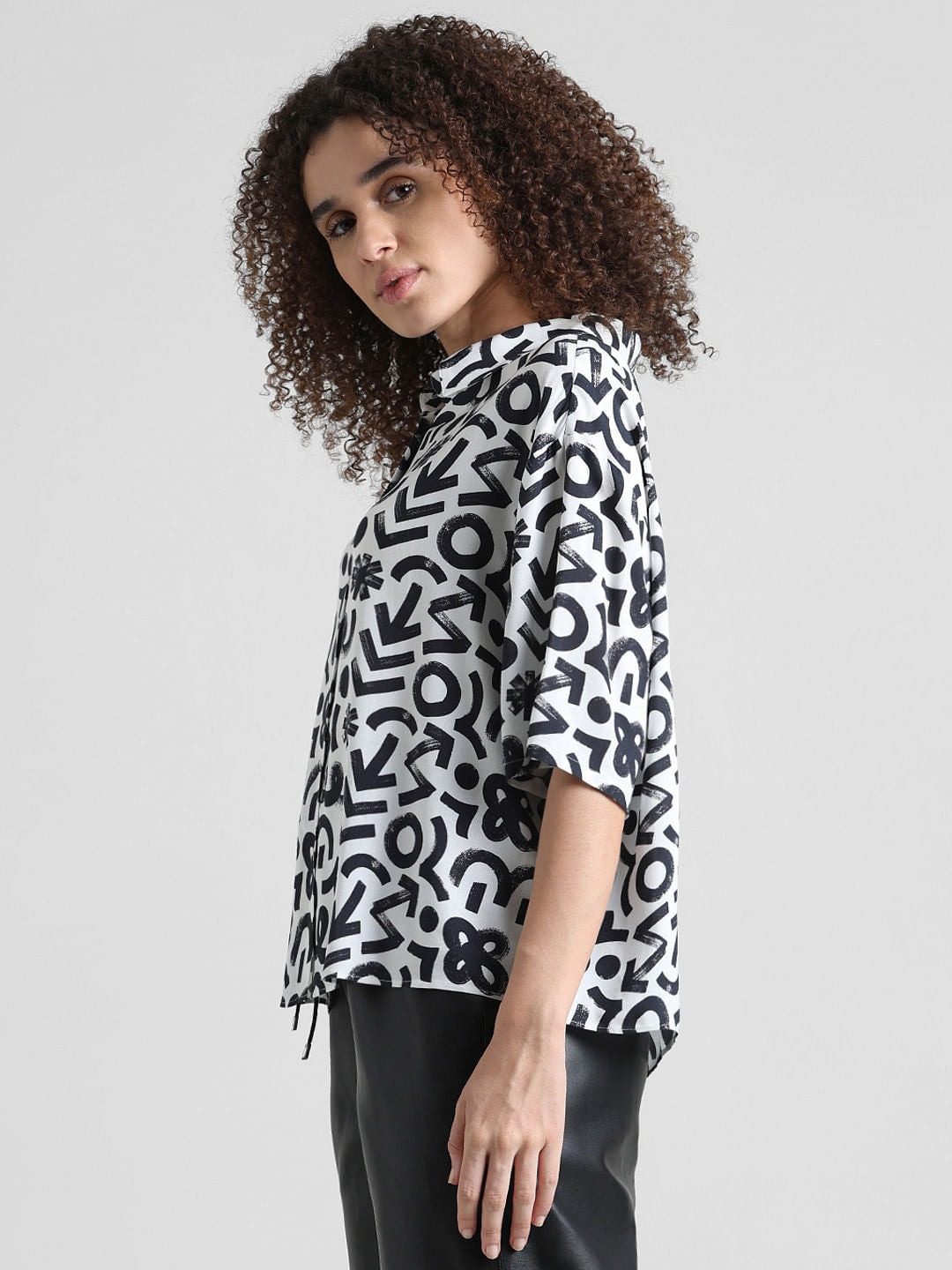 White Abstract Print Shirt