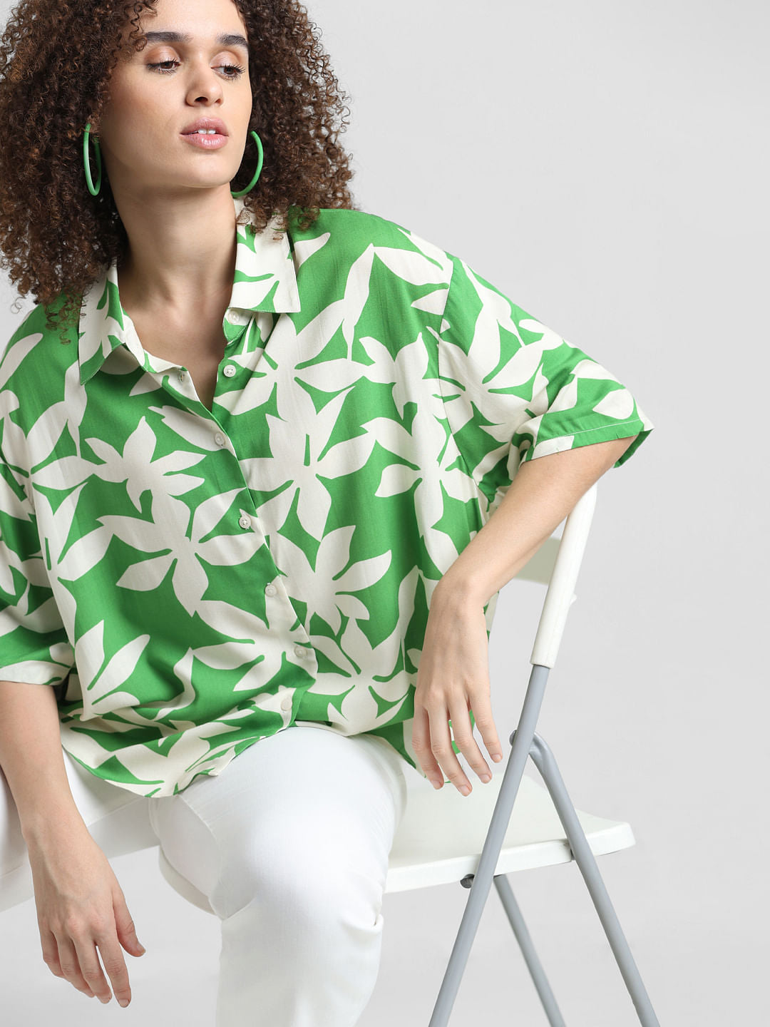 Green Tropical Print Shirt