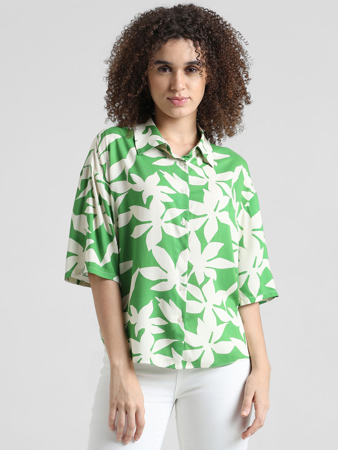 Green Tropical Print Shirt