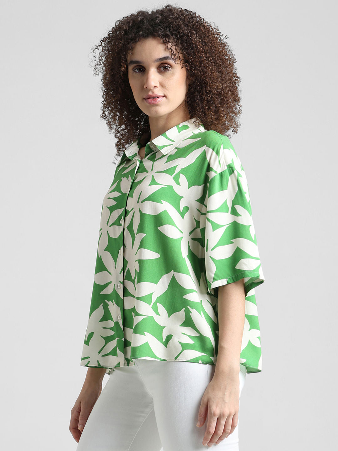 Green Tropical Print Shirt