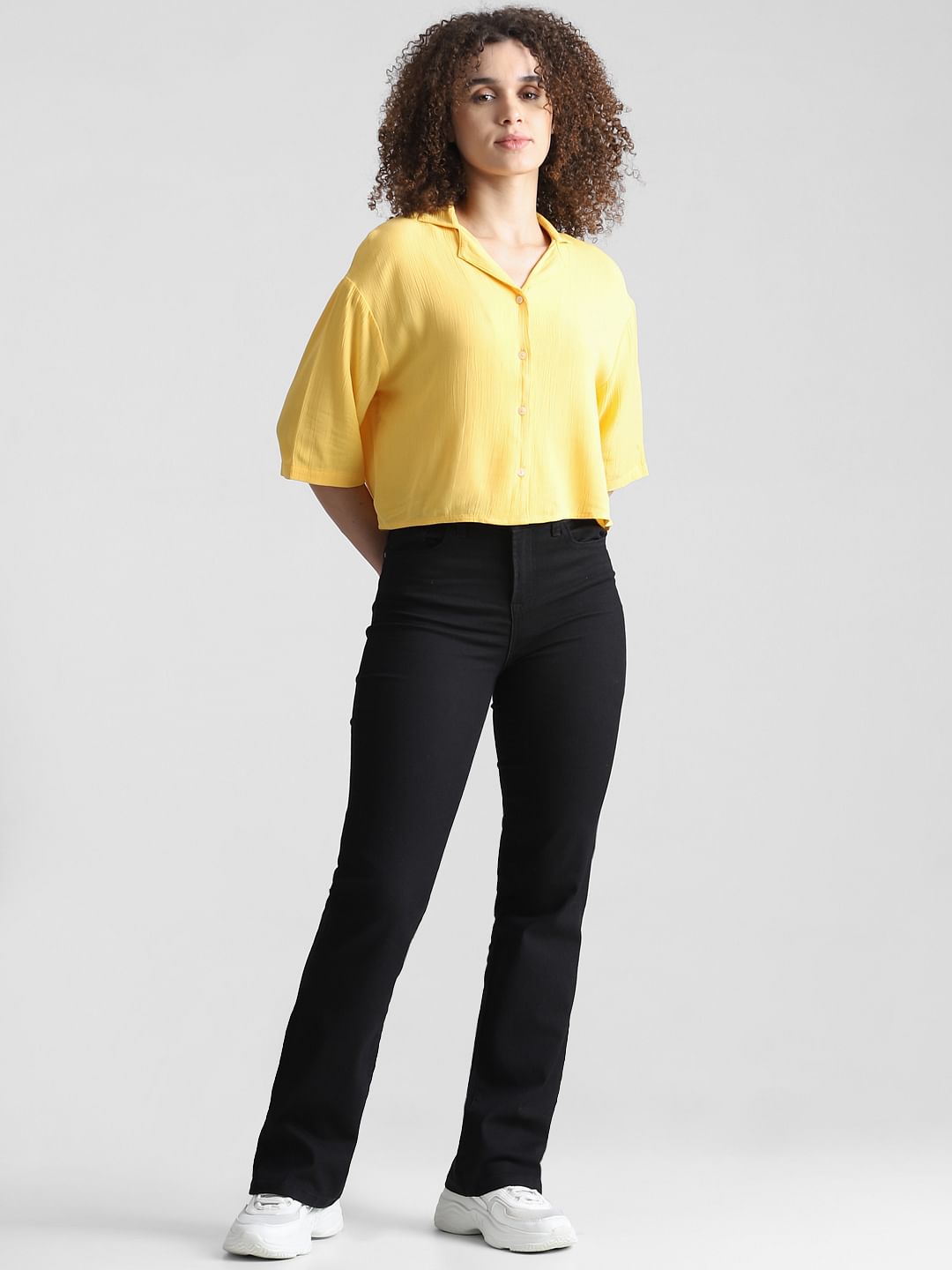 Yellow Cropped Resort Collar Shirt