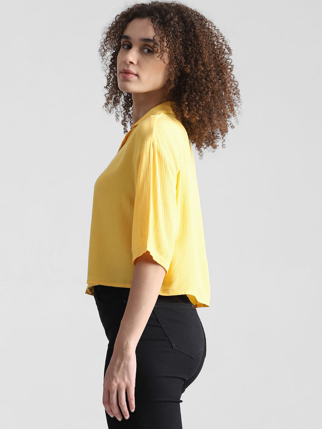 Yellow Cropped Resort Collar Shirt