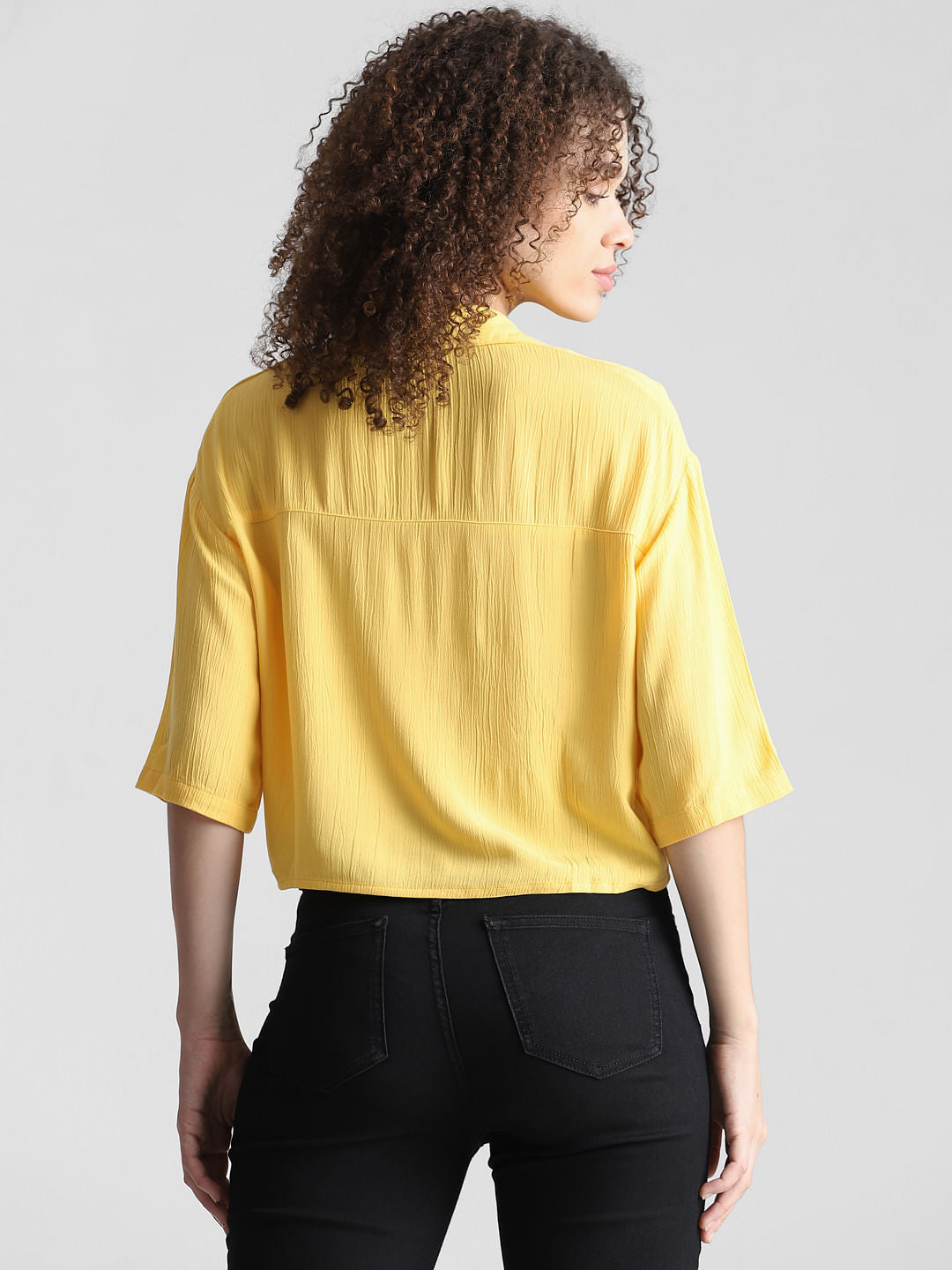 Yellow Cropped Resort Collar Shirt