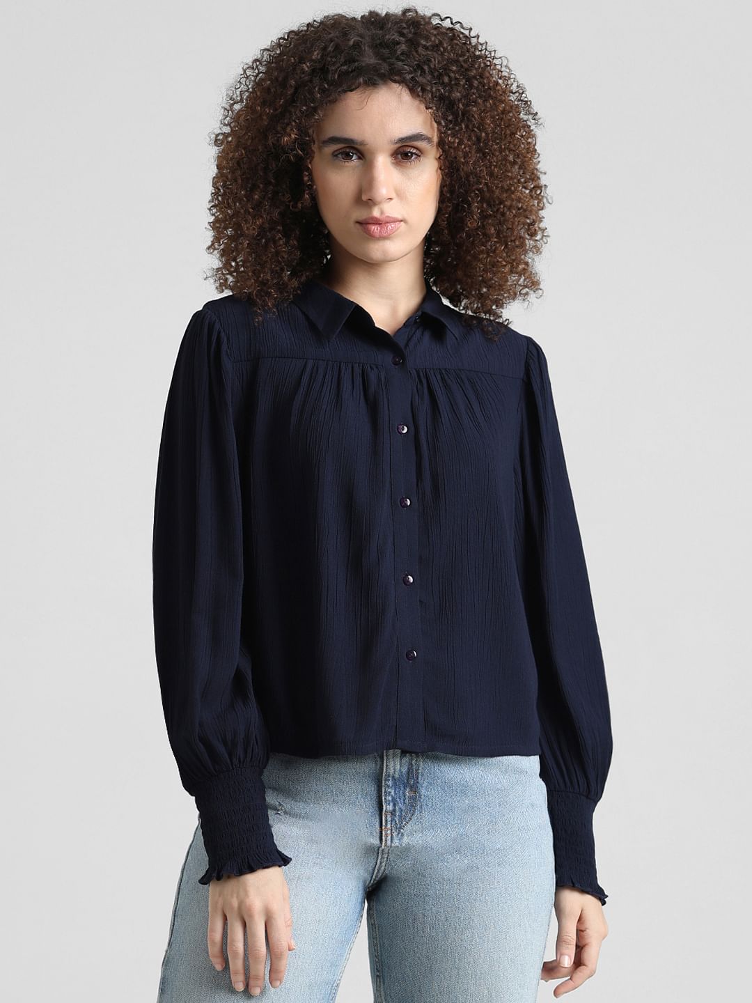 Navy Blue Crinkle Weave Shirt