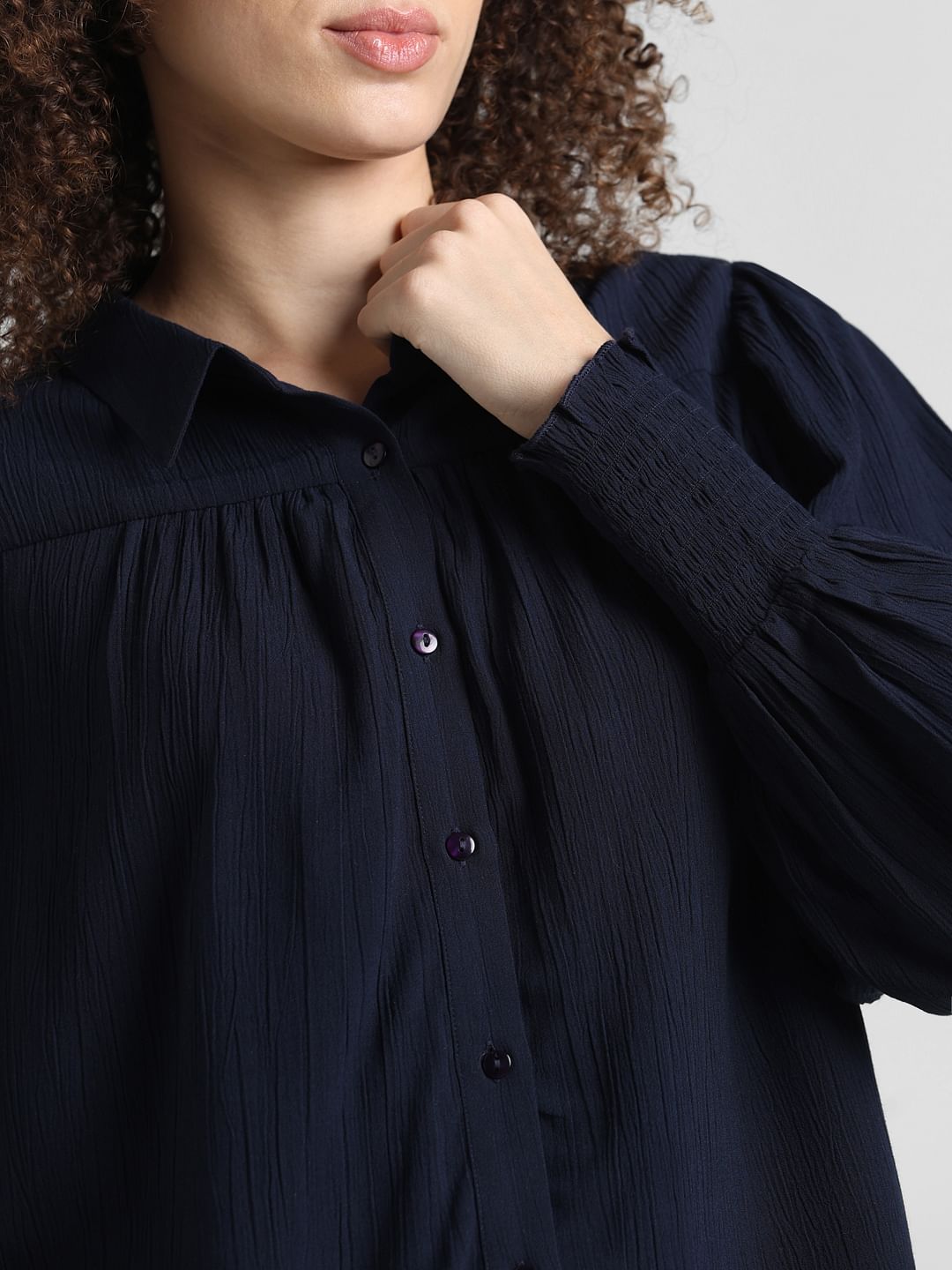 Navy Blue Crinkle Weave Shirt