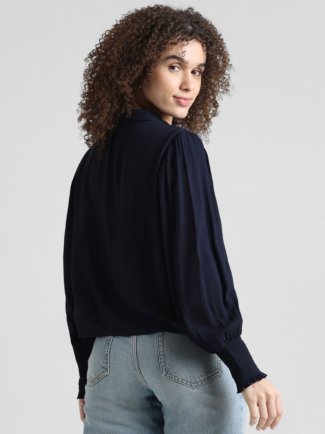 Navy Blue Crinkle Weave Shirt