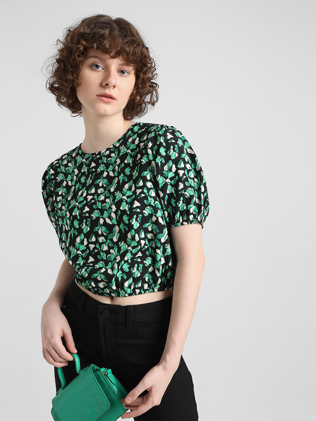 Black Floral Print Top