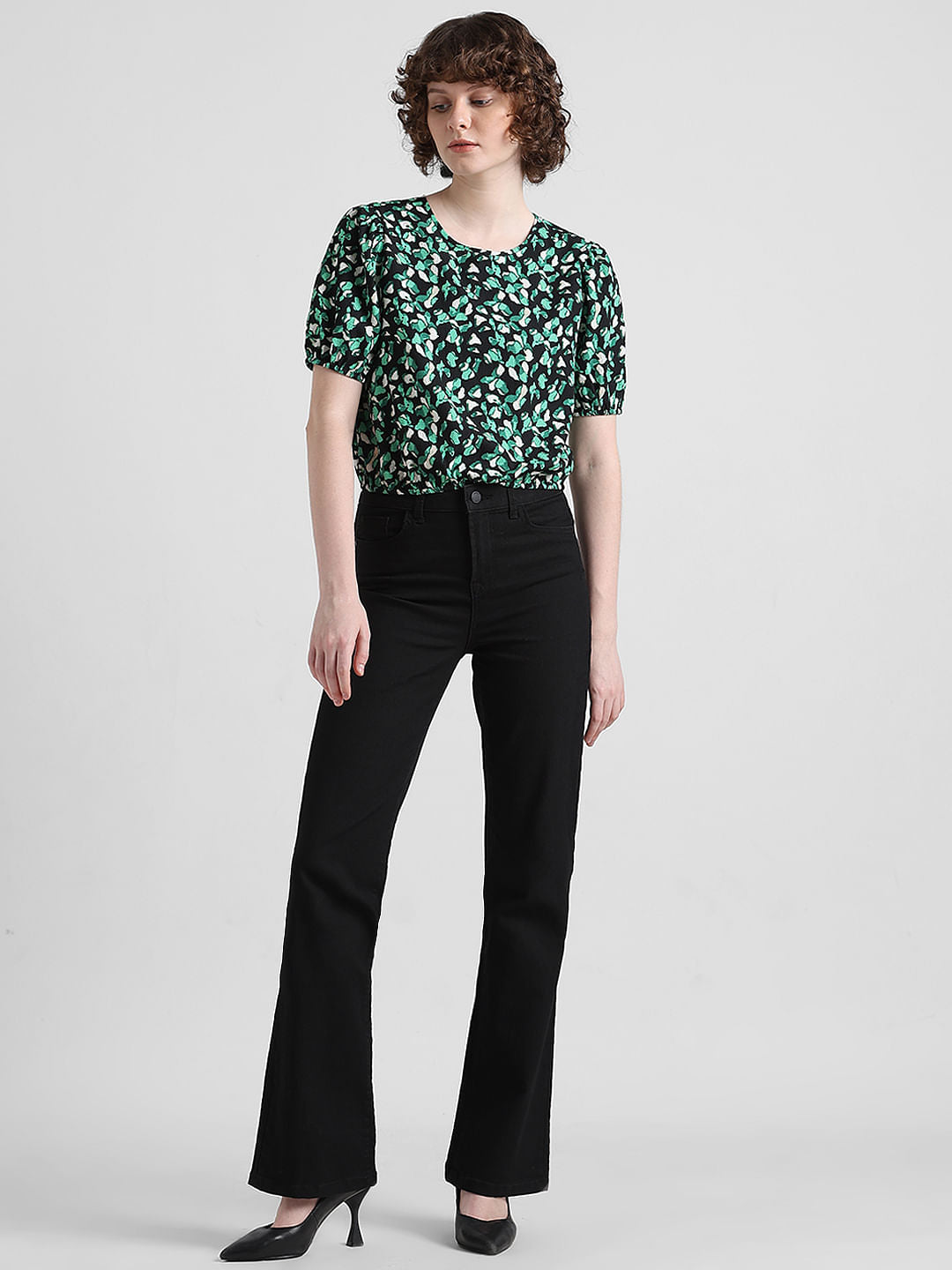 Black Floral Print Top